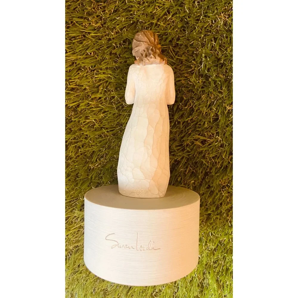 Willow Tree Style Woman Holding Flowers Figurine with Floral Bouquet